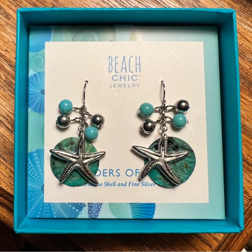 🌊 NWT Beach Chic Jewelry Wonders of the Sea Genuine Shell earrings starfish